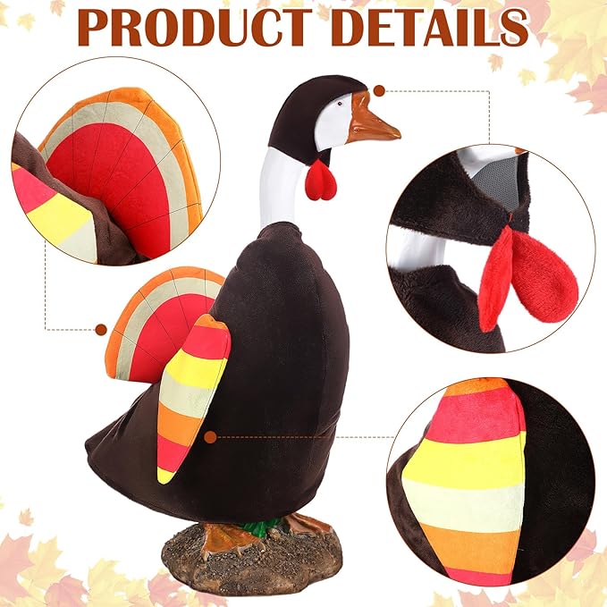 Thanksgiving Turkey Goose Outfit Porch Goose Outfits Yard Clothes Silly Lawn Shirt for 23'' Cement Plastic Duck Decorations