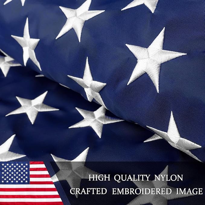 American Flag 4x6ft Long Lasting for Outside, Heavy Duty Nylon, Embroidered Stars, Brass Grommets, Perfect for Outdoor US Flags Show Your Patriotism