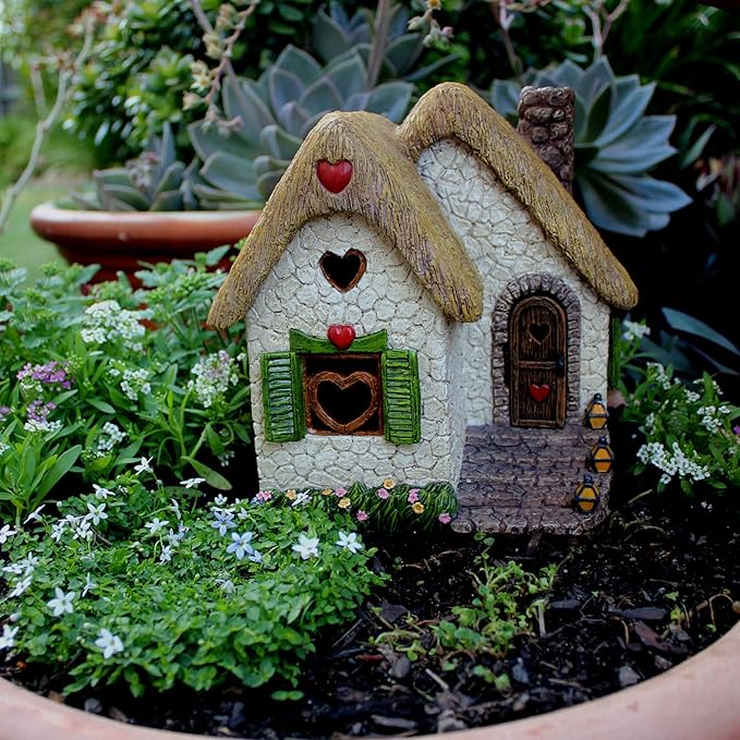 PRETMANNS Fairy Garden House for Outside – Sturdy Building 7” High with Door That Opens – Adorable Miniature Garden Accessories Supplies