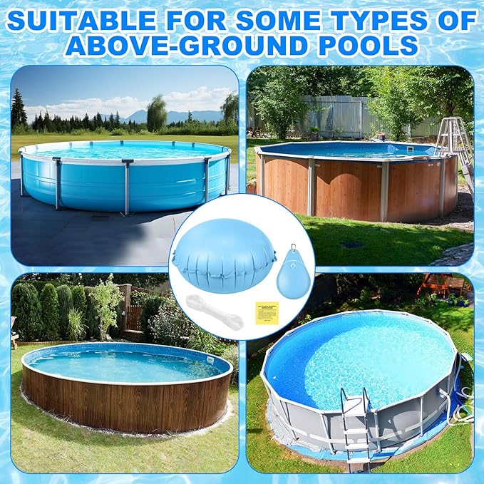 Hungdao 4ft Pool Pillow Cover for Above Ground with 12 Pcs Inflatable Pool Cover Weight with Hook Winter Ice Antifreezing Hanging Bag with Rope and Connection Buckle(Sky Blue,4ft,Round)