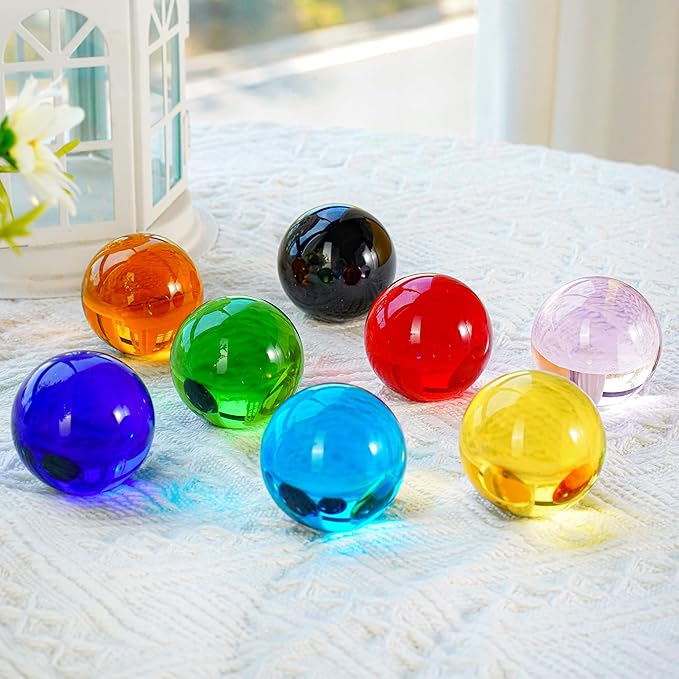 8pcs Colorful Crystal Balls Decoration for Home 40mm Rainbow Color Glass Balls Healing Spheres Quartz Decorative Balls for Dinner Party Centerpiece