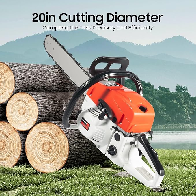 20 Inch Gas Chainsaw 52CC 2KW Petrol Chainsaws 2-Stroke Engine Chainsaw Chain Saw Set for Cutting Wood Outdoor Home Farm (Red)