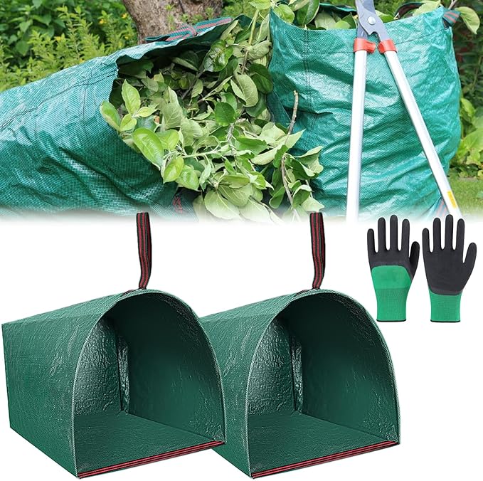 Garden Bags for Debris, 2-Pack 53 Gallon Lawn and Leaf Bags, Large Dustpan-Type Lawn Bag for Collecting Leaves, Reusable Yard Waste Bags, Leaf Bag for Party, Laundry, Camping & Yard Waste Loading