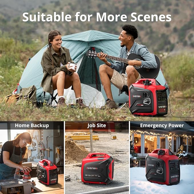 Gas Powered Inverter Generator 2500W - Super Quiet Gas Generator with CO Sensor, EPA 2025 Compliant for Camping, Tailgating, and Home Use