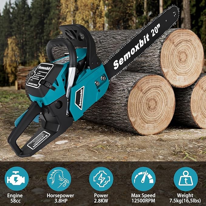 58CC Gas Chainsaw 20 Inch Chain Saw with 2-Cycle Engine,Petrol Handheld Quick Start Technology Gas Powered Chainsaw For Forest, Garden and Farm Tree & Wood Cutting