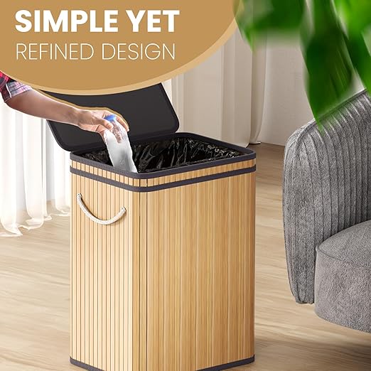 80 Liter/21 Gallon Large Trash Can with Lid, Garbage Bin Wastebasket Made of Bamboo, Outdoor Garbage Can/Waste Bin for Home, Office, Bathroom, Kitchen 24" HX15.8 WX11.8 D (Beech S)