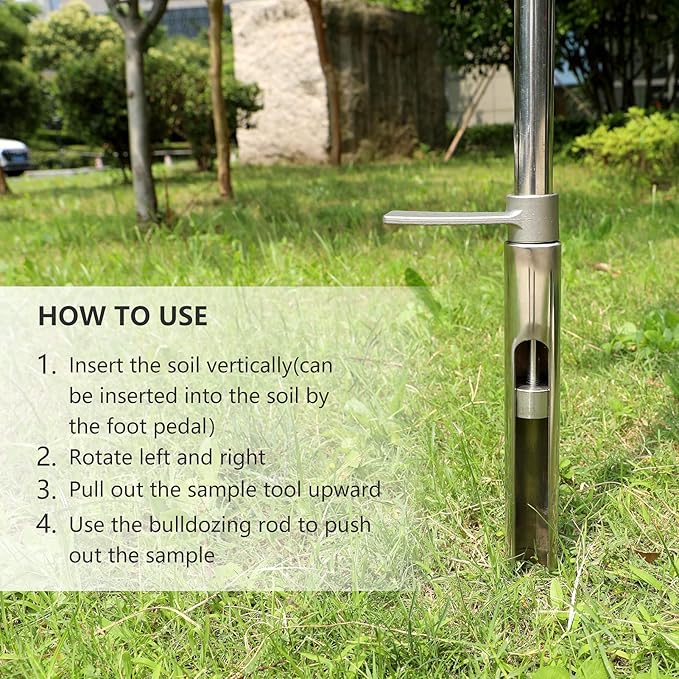 20" Soil Sampler Probe 304 Stainless Steel Soil Sampling Probe Tool with Ejector and Foot Pedal