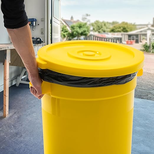 20 Gallon Trash Can With Lid Round Ingredient Storage Containers Recycling Bin Kitchen Garbage Can Office Garbage Can Trash Barrel Plastic Barrel Yard Waste Bin Outdoor Trashcan (5, Yellow)
