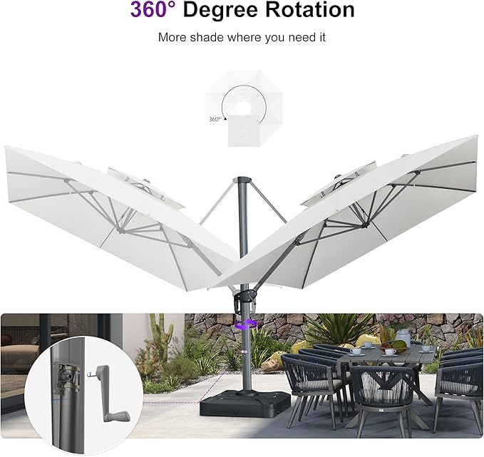 PURPLE LEAF Cantilever Umbrella with Base Included 10' X 13' Outdoor Double Top Large Rectangle Umbrella Heavy Duty 360° Rotation Offset Sun Shade for Garden Patio Deck Pool Canvas Natural