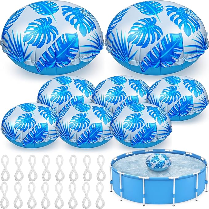 8pcs 4ft Pool Pillows for Above Ground Pools, Cover Balloon Winterizing Inflatable Air Pillow Float with Ropes PVC Ice Equalizer Closing Winter Swimming Ball Accessories