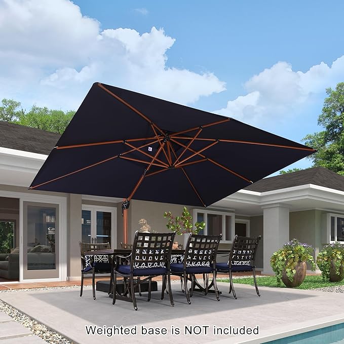 PURPLE LEAF 10' X 13' Double Top Deluxe Wood Pattern Rectangle Patio Umbrella Offset Hanging Umbrella Outdoor Market Umbrella Garden Umbrella, Navy Blue