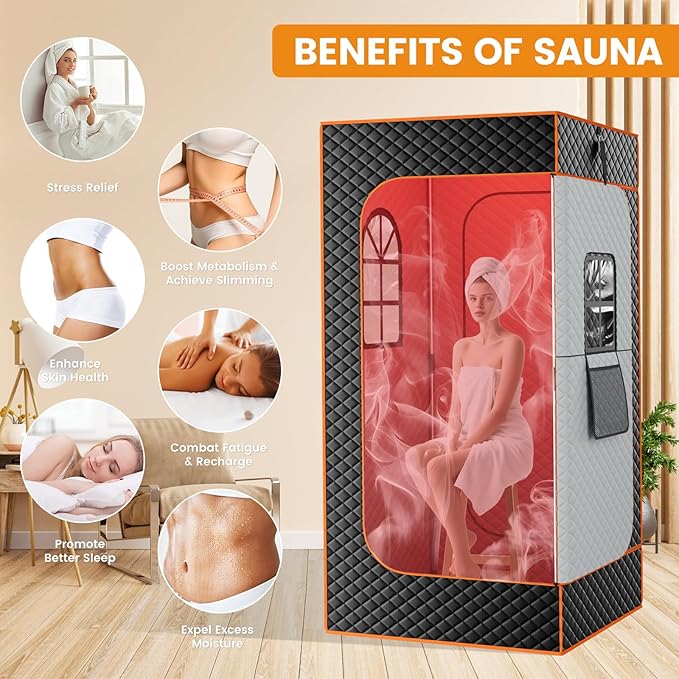 DoCred Infrared Sauna Box,Portable Sauna for Home, Upgraded Personal Steam Saunas with 3L Steamer, Folding Chair, Extra Large Size Foldable Home Sauna, Full Body Sauna Tent for Relaxation Spa