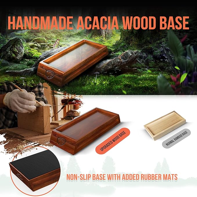 Extra Large Knife Sharpening Stone Kit - YeopAsda Thickered 3 Side Grit 400/1000/6000 Xl Wet Stone - Whetstone Knife Sharpener with Non-Slip Wood Base, Angle Guide, Cut Resistant Gloves