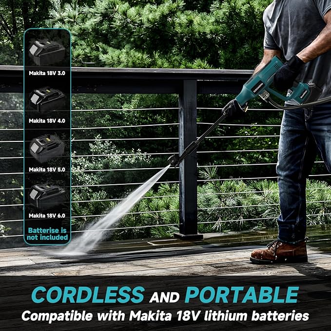 Cordless Pressure Washer for Makita 18V Battery 700 PSI Portable Handheld Power Washer with 6-in-1 Nozzle Foam Cannon for Car Floor Fence Wall Cleaning (Battery Not Included)