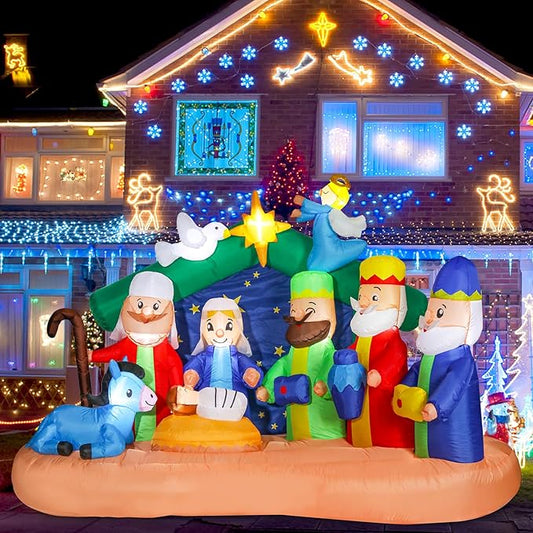 6 FT Christmas Inflatables Nativity Scene Decorations Outdoor Blow up Christmas Inflatables Nativity Scene LED Light Built-in for Holiday Party Yard Decor