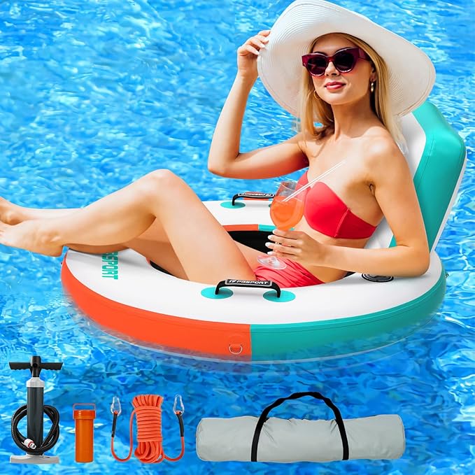 FBSPORT Inflatable River Tube for Floating Heavy Duty, PVC Water Tubes for Adults, 43" Tubing Floats Lake River Raft Lounge Chair with Cup Holder Backrest Handles Sunchill Float Ring