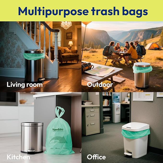 1.2 Gallon 200 Counts Small Green Trash Bags with Handle, Ocean Fishing Nets Upcycling, Sage & Sea Salt Scented, Plastic Garbage Bags, Waste Bag for Kitchen, Bathroom, Office and Pets