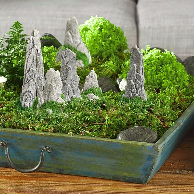 VOSAREA 8pcs Mini Rockery Small Bonsai Rockery Figurines Resin Rockery Statues Landscape Fake Mountain Outdoor Garden Ornament