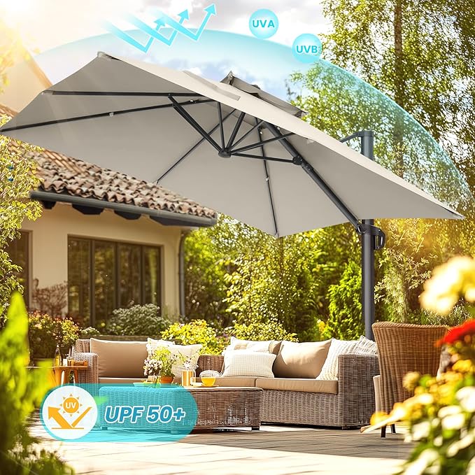HOTIME10x10ft Patio Umbrella Cantilever Umbrella Double Top - Upgrade and Intensify - 360 Rotation and 5 Angles Adjustment - Aluminum Offset Pool Umbrella Outdoor Umbrellas for Patio Garden Deck Pool