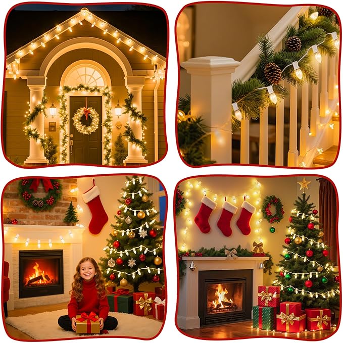 Minetom C9 Clear Christmas String Lights, 25FT 25 Blubs Bright & Warm Outdoor Christmas Lights, Long Life C9 String Lights for Tree Patio Gazebo Wreath, White Wire