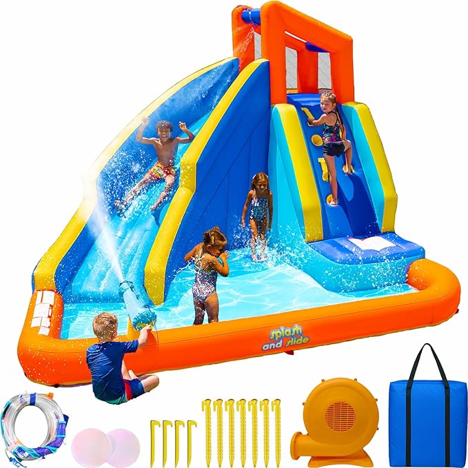 Sportspower™ Big Wave II Inflatable Water Slide Bounce House with Climbing Wall & Splash Pool, Ages 3-8, Heavy Duty, ASTM Certified, on Included Blower