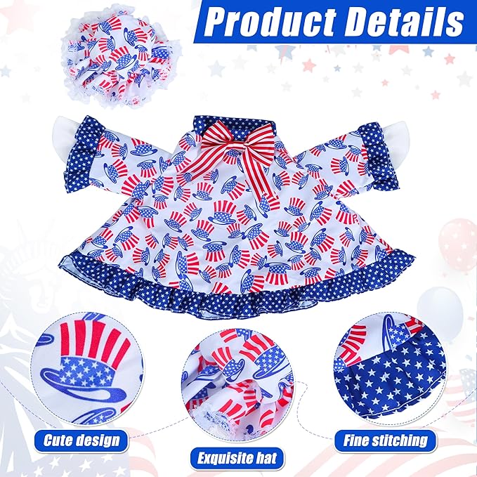 4th of July Goose Outfit Independence Day Clothes for Porch Goose 23" Cement Statue - Outdoor Patio Yard Lawn Decoration