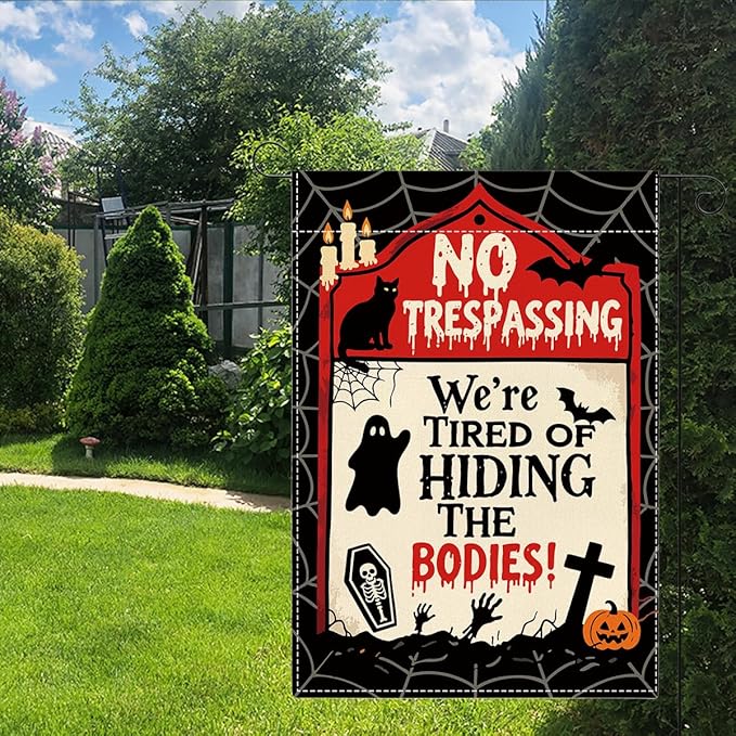 Halloween Garden Flag Scary Spooky Ghost Bat Fall Halloween Themed Holiday Party Outside Outdoor Lawn Decorations Yard Flag Double Sided 12x18 Inch