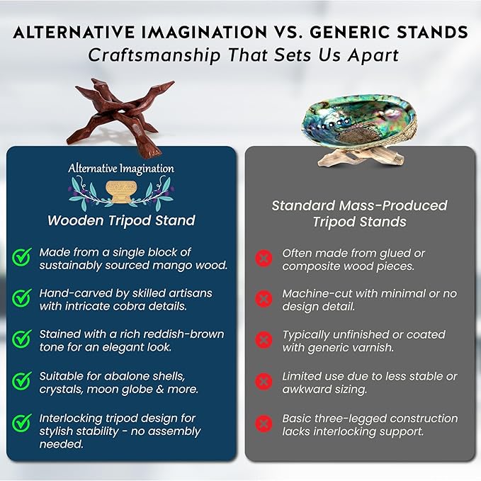 Alternative Imagination Wooden Tripod Stand - 8 Inch Display Stand For Home Decor, Abalone Shell, Crystal Ball and More