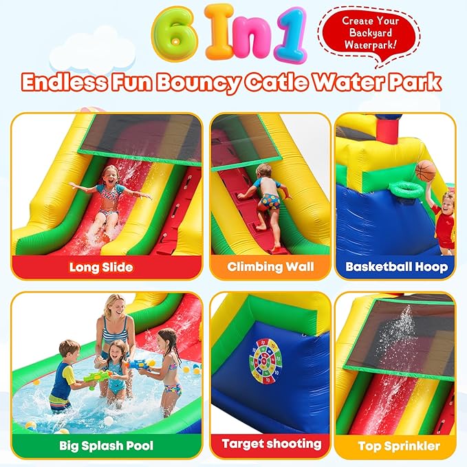 Commercial Inflatable Water Slide for Adults Kids, 100% PVC Inflatable Castle Big Water Slide with 950W Blower, Splash Pool, Large Waterslide Bounce House for Backyard Party, Outdoor Park, 21×9×12ft