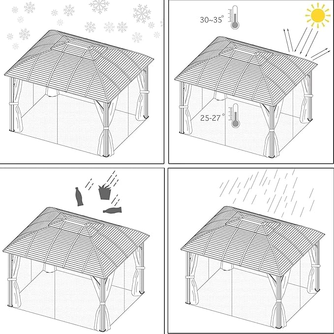 Domi 10'x12' Hardtop Gazebo Arc Canopy,Outdoor Aluminum Gazebo with Galvanized Steel Double Roof,Curtain and Netting,Permanent Gazebos Pavilion for Patio Deck,Backyard,Gray