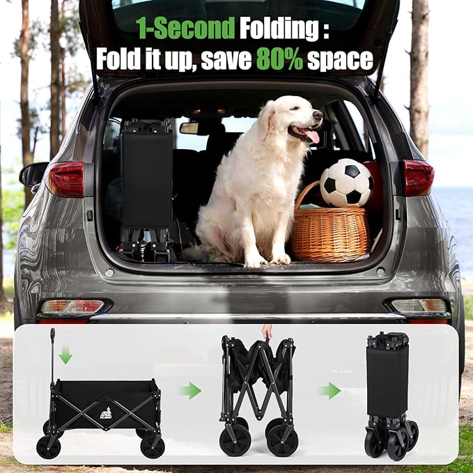 NBONEBS Collapsible Wagon Carts with Large Capacity, Utility Beach Wagons Duty, 300LBS Wagons Carts Heavy Duty Collapsible Wagon Outdoor for Camping, Garden, Sports, Picnic. Black-Ye2.
