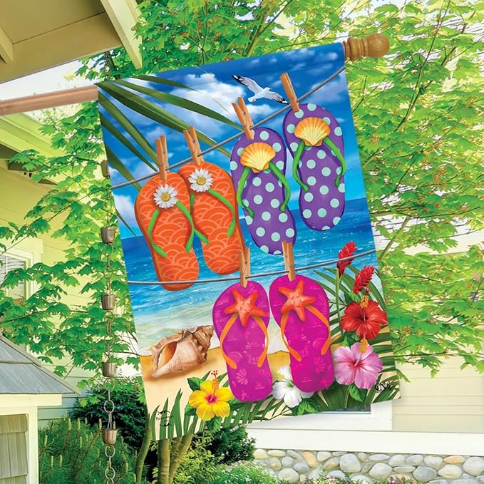 Hanging Flip Flops Summer House Flag Tropical Beach 28" x 40" Briarwood Lane