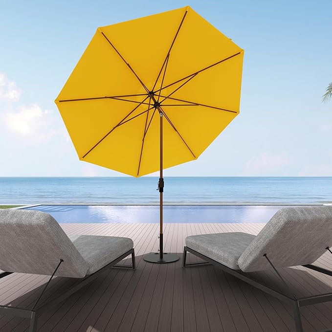 Midtown Umbrellas Wooden 2-8 Feet Outdoor Patio Umbrella, Terylast Sunflower Yellow Fabric, Aluminum Frame For Backyard Umbrella, Deck Umbrella, Garden Umbrella & Pool Umbrella - Wooden Pole