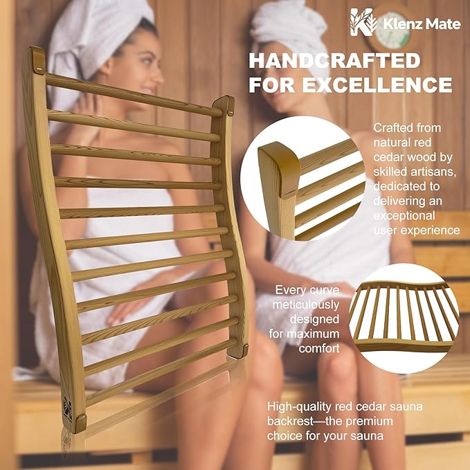 2025 Upgraded Premium Red Cedar Wood Sauna Backrest, Sauna Accessories with Non-Slip Pad, S-Shaped Ergonomic Design, Sauna Chair with Backrest, for Infrared Sauna and All Barrel Saunas, Handmade, 21"