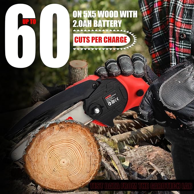BEST Mini Chainsaw 6 Inch, Gardtech Cordless Portable Electric Chain Saw Handheld Electric Chainsaws with 2025 Upgraded 4 Chains 2 Batteries Good for Olders, DIYer, Gardeners Continuously 2 Hours Work
