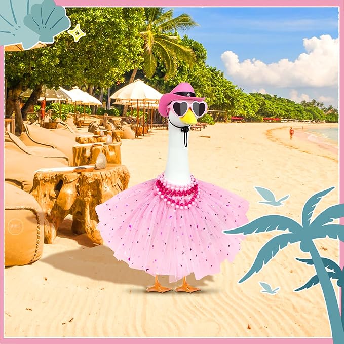 Princess Porch Goose Outfits Summer Goose Clothes, Cute Goose Outfit with Tutu Saree Goose Costume Fits 17-23 inches for Outdoor Garden Lawn Art Decor(Pink)