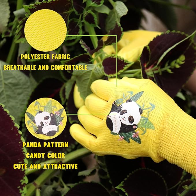 HANDLANDY 2 Pairs Kids Gardening Gloves, Toddler Children Garden Yard Work Outdoor Playing Gloves, Rubber Coating, for Girls Boys Youth (Size M, Yellow)
