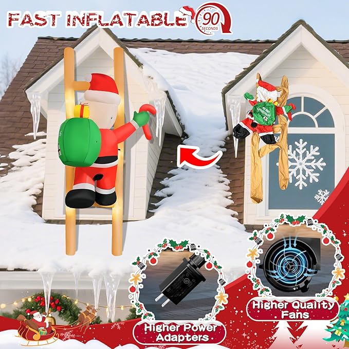 2025 Christamas Inflatable Santa 8FT Climbing Santa Claus with Gift Bag Inflatables Christamas Outdoor Decoration Xmas Santa Blow Up Decor with Built-in 9 LEDs for Holiday Party Yard Garden Lawn