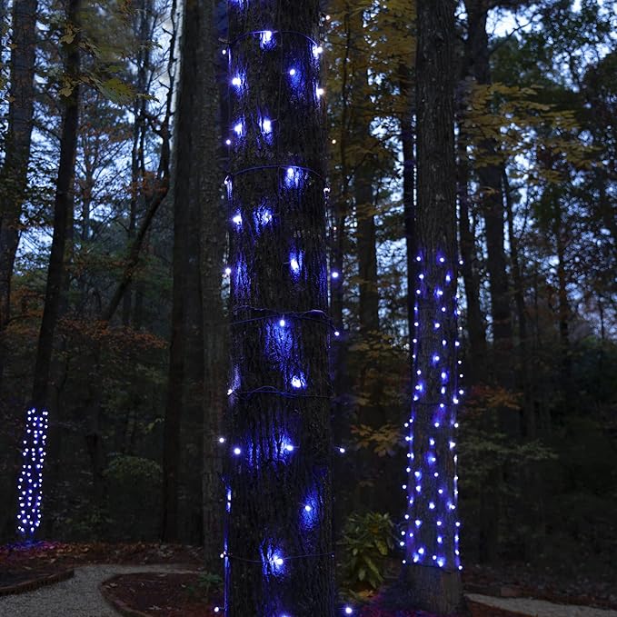 StretchNet Pro 50 Blue Expandable Christmas Net Lights for Medium Trees - LED Wrap Lights, 20" x 45" Stretchable Net, Brown Wire - Outdoor