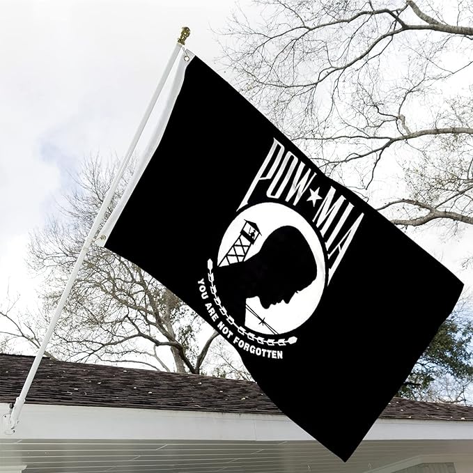 Pow Mia Flag 3x5 Ft Outdoor Heavy Duty Polyester Military Pow FlagsDouble Sided 3 Ply Banner 200D with Durable Canvas Header and 2 Brass Grommets Powmia Banner- You are Not Forgotten War Flags