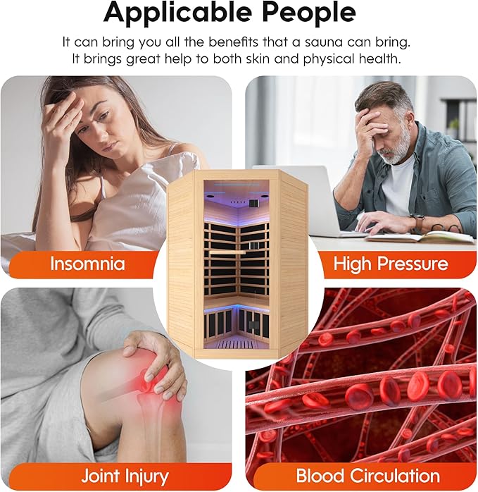 Home Sauna Far Infrared Sauna 7-Colors LED Light Indoor Sauna for 2-3 Person, Dry Sauna Room with Low EMF 2180W,with Canadian Hemlock Wood,with Towel Rack and Cup Holder