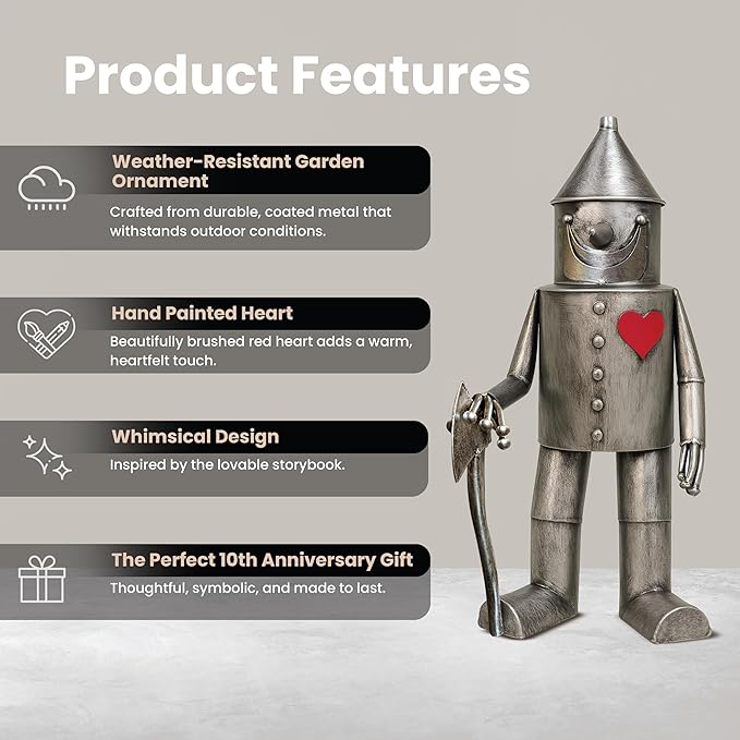 Tin Man Outdoor Statue – Whimsical Metal Yard Decor for Lawn or Patio – Unique Weatherproof Ornament – Giftable Sculpture for Outdoor Enthusiasts