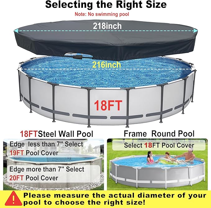 18 Ft Pool Cover, with Automatic Drain Round Pool Cover, One-Piece Quick Installation and Removal Above Ground Pool Cover, Preventing Waterlogging, UV Protected Solar Swimming Pool Cover