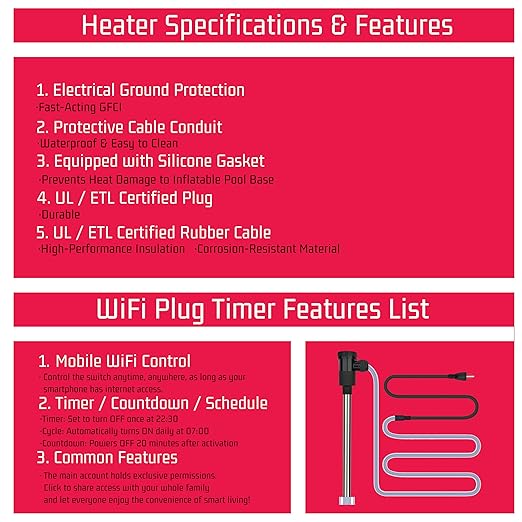 240V 3000W Immersion Water Heater for Pool & Hot Tub – Portable Electric Submersible Heater with Auto Shut-Off and WiFi Timer for Above Ground Pool, Swimming Pool, Bathtub & Inflatable Pool