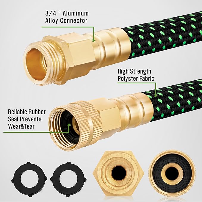 HBlife Garden Hose 100ft, Non Expandable Water Hose with 8 Watering Spray Nozzle, Flexible Lightweight Hose for Yard, Lawn, Car Wash and Outdoor