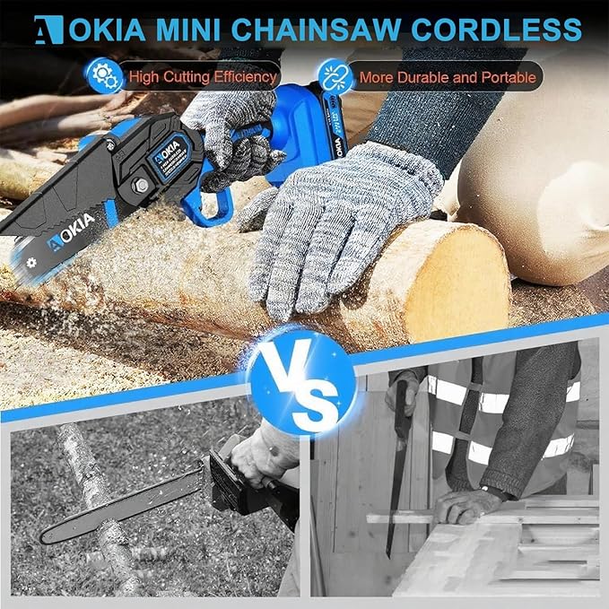 Mini Chainsaw, 4 inch Mini Chainsaw Cordless, Small Hand held Electric Power Chain Saw 1 Battery Powered Operated, Household and Garden for Tree Trimming Wood Cutting, Gifts for Father Husband Men