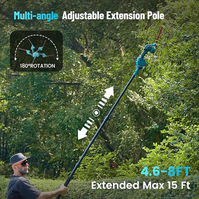 SEESII 6-in-1 Cordless Pole Saw & Hedge Trimmer Combo Kit, Electric Mini Chainsaw with 2×4.0 Ah Batteries, Extension Tree Pruner, Bush Trimmer Limb Branch Cutter, Grass Shears