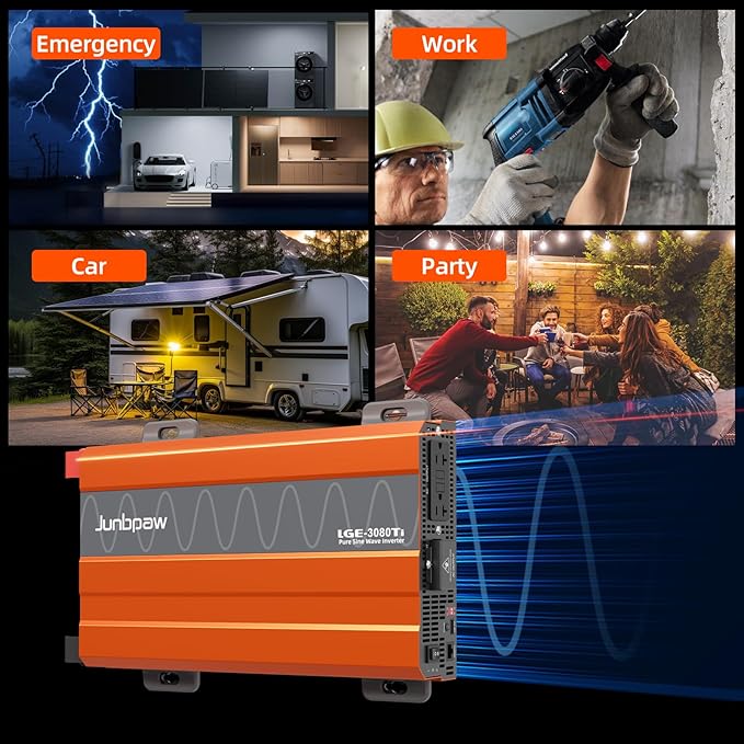 Pure Sine Wave Inverter 12V to 110V Ultra Quiet, Game-Changing Design | 12V to 110 Converter for Home, RV, Camping, Off-Grid & Outdoor Adventures丨DC to AC (LGE-12V-3080Ti)