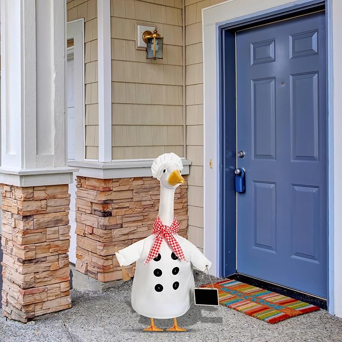 Aliceset Chef Porch Goose Outfits for Cement Goose Lawn Statue Clothes 23", Chef Clothes with Spatula and Blackboard for Thanksgiving Christmas Party Patio Yard Outdoor Art Decoration