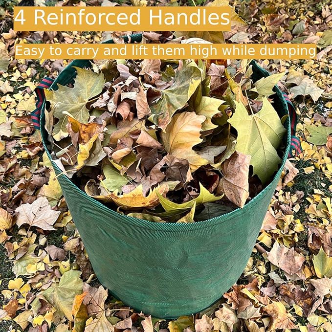 Leaf Collector 3-Pack | 106Gal Eco-Friendly Reusable Leaf Bags | Heavy-Duty Self-Standing Yard Waste Container w/4 Handles for Lawn Maintenance & Outdoor Recycling